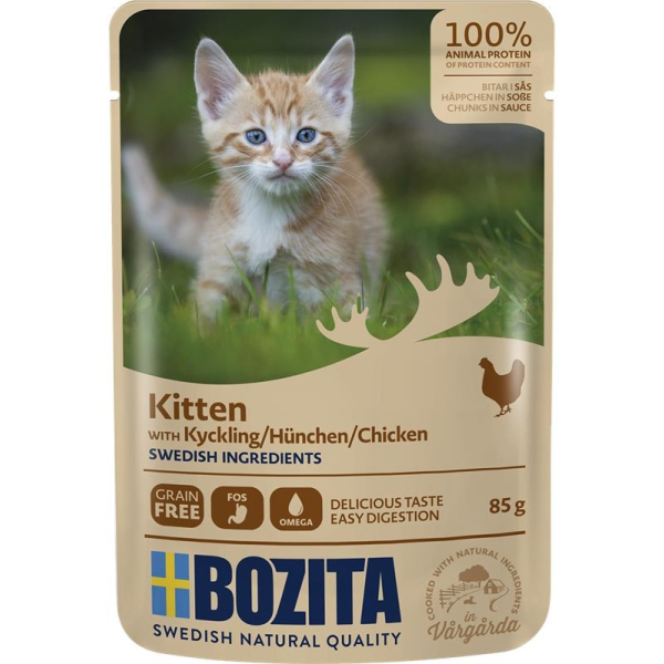 Beutel Katzen-Trockenfutter Bozita Häppchen in Soße Hühnchen für Kitten 85 Gramm