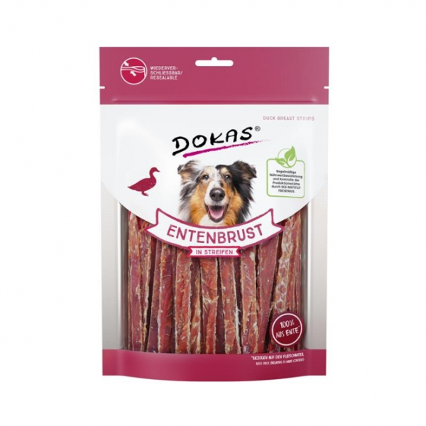Beutel Hunde-Snack Dokas Entenbrust in Streifen 250 Gramm