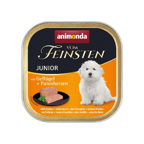 Schale Hunde-Nassfutter Animonda vom Feinsten Junior Geflügel & Putenherzen 150 Gramm