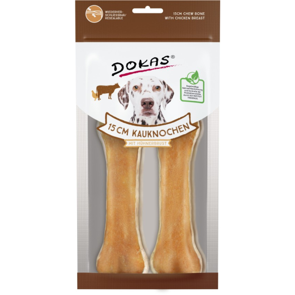 Dokas Dog Kauknochen mit Huhn - 15cm - 2 Stück