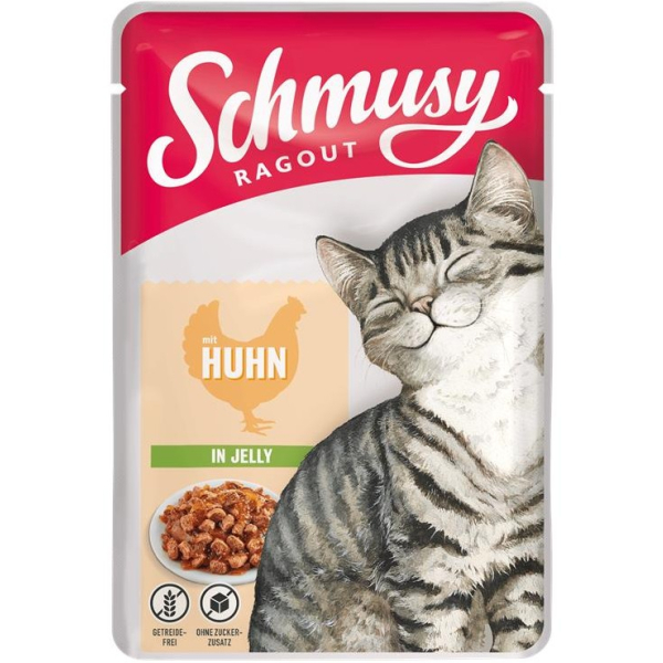 Beutel Katzen-Nassfutter Schmusy Ragout mit Huhn in Jelly 100 Gramm