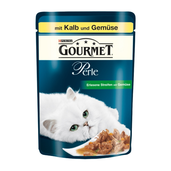 Pouch-Beutel Katzen-Nassfutter Gourmet Perle Erlesene Streifen mit Kalb & Gemüse 85 Gramm