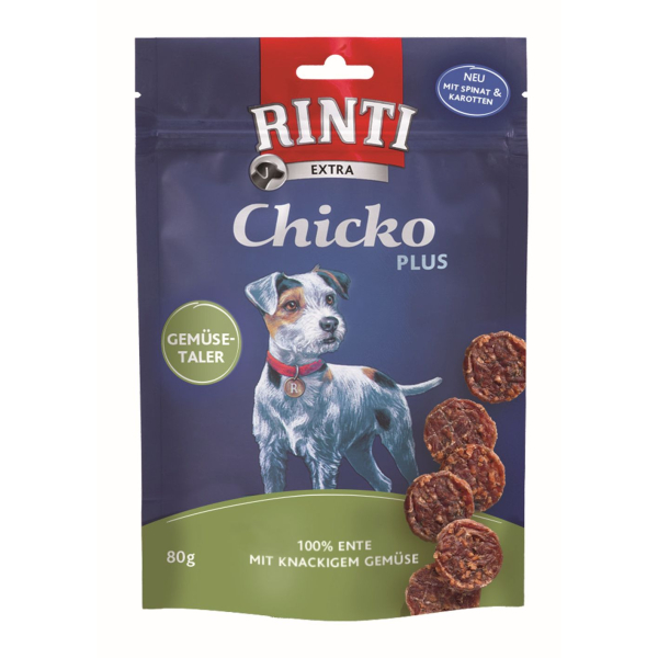 Beutel Hunde-Snack Rinti Extra Chicko Plus Gemüsetaler mit Ente 80 Gramm